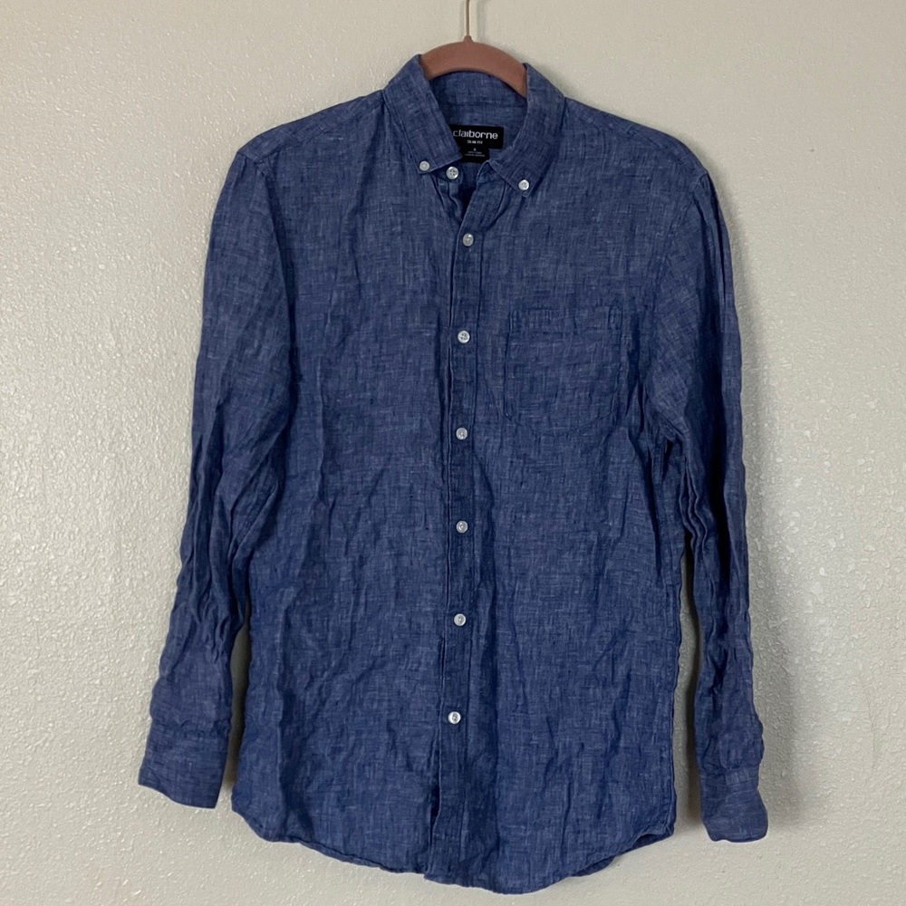 Claiborne Blue Linen Button Down Shirt, S